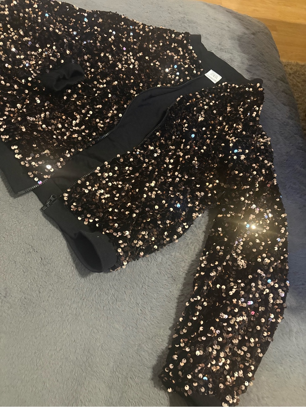 Zara Black Mini Skirt with Rose-Gold Sequins